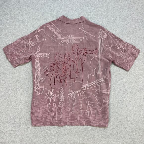 Tori Richard Silk Shirt Mens L Dusty Rose Button Up Short Sleeve Musical Party - Picture 4 of 5